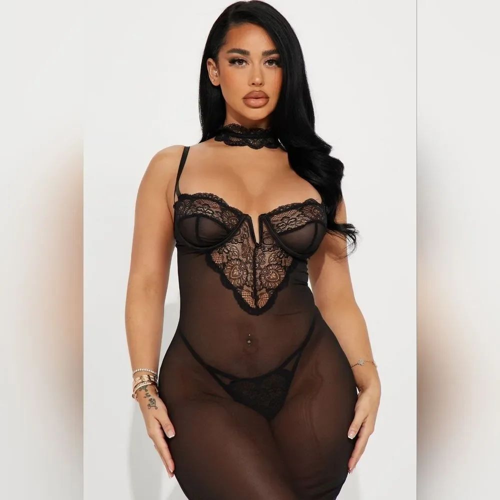 Shy Around You Choker Lace Maxi Gown Babydoll - Fashion Nova